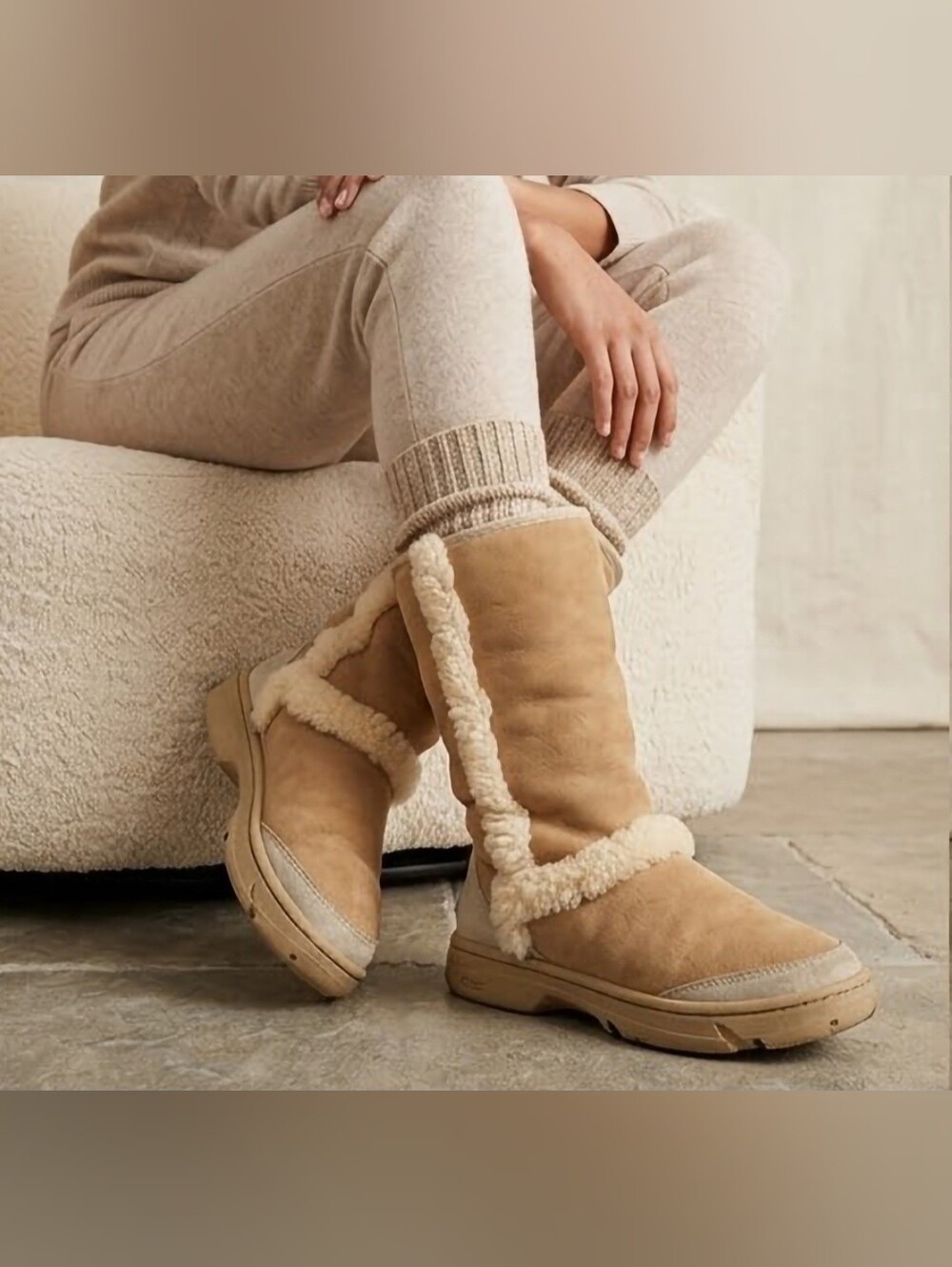 UGG Sunburst Tall Chestnut SheepShearling-Trim Winter Boots US 7